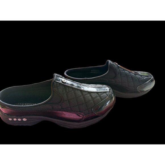 EASY SPIRIT TRAVELTIME BLACK LEATHER MULES SLIP ONS COMFORT WOMENS SZ 7 - Picture 3 of 9